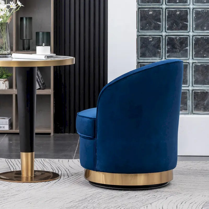 Blue Modern 22 Upholstered Velvet Accent Chair with Round Swivel Metal Base for Living Room