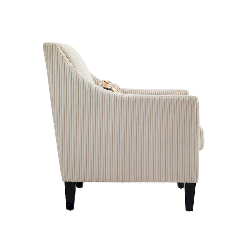 Beige Modern 26.77 Upholstered Arm Chair with Scooped Arms and Rubber Wood Legs for Living Room