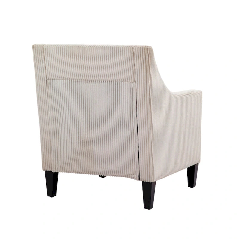 Beige Modern 26.77 Upholstered Arm Chair with Scooped Arms and Rubber Wood Legs for Living Room