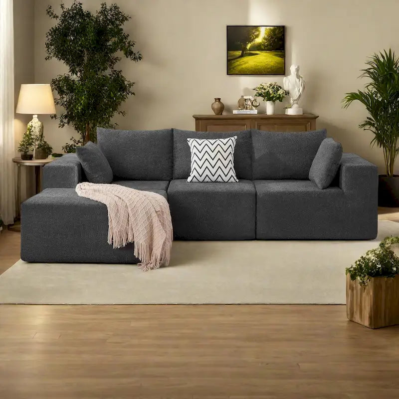 103 Fabric Modular Sectional Sofa with Deep Seats, L-Shaped Cloud Couch and Chaise, No Assembly Required