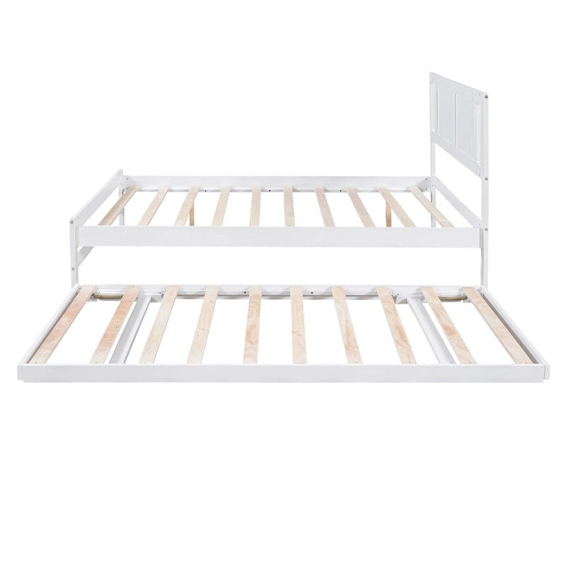 Modern Full Size Pine Wood Platform Bed with Adjustable Trundle
