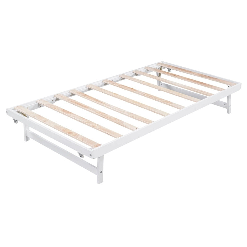 Modern Full Size Pine Wood Platform Bed with Adjustable Trundle