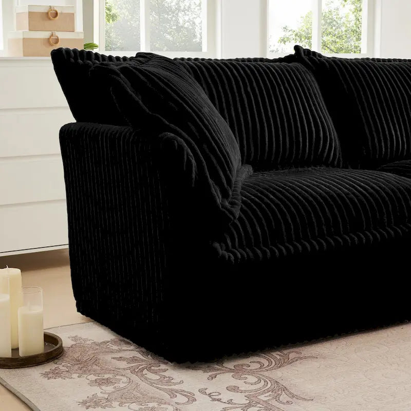 Corduroy 2-Seater Sectional Sofa with Convertible Ottoman & Pillows
