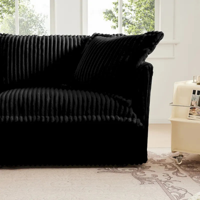 Corduroy 2-Seater Sectional Sofa with Convertible Ottoman & Pillows