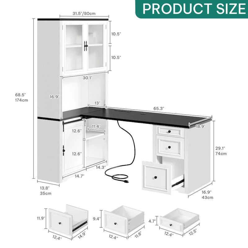 Moasis Farmhouse Office Desk Corner Computer Desk with Hutch and Drawers