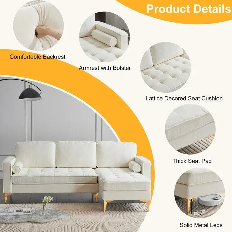 3-Seater Golden Tripod Legs Indoor Modular Sofa