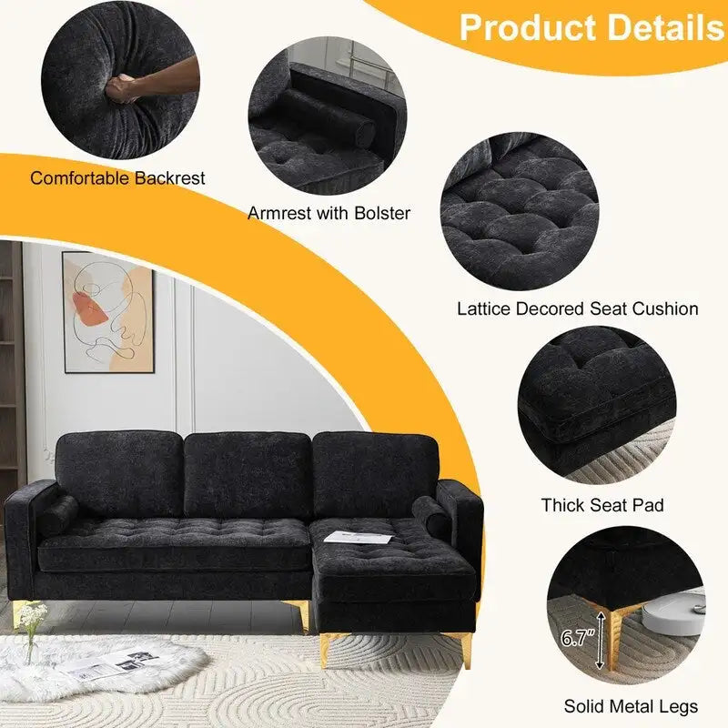 3-Seater Golden Tripod Legs Indoor Modular Sofa