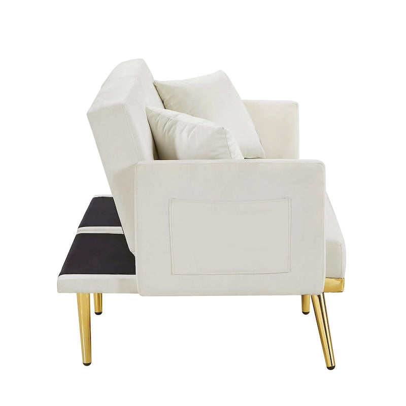 Cream White Velvet Sofa Bed - 31.49 x 59.00 x 29.52
