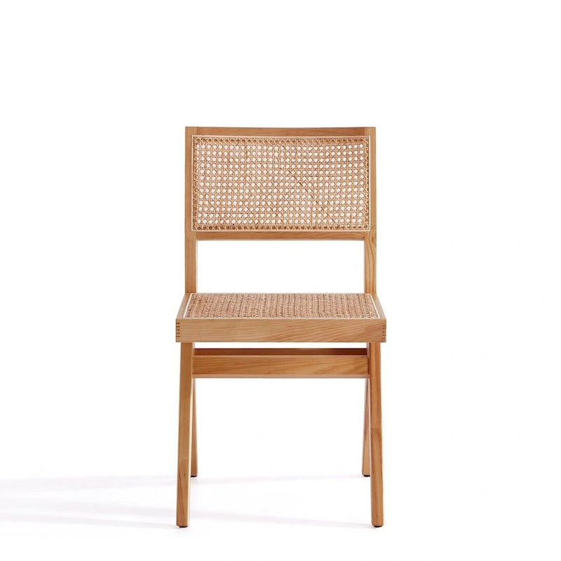 Manhattan Comfort Hamlet Dining Chair in Black and Natural Cane - Set of 2