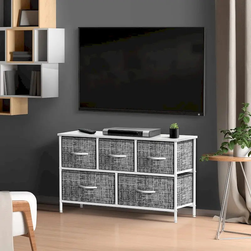 Dresser w/ 5 Drawers Furniture Storage Chest for Home, Bedroom