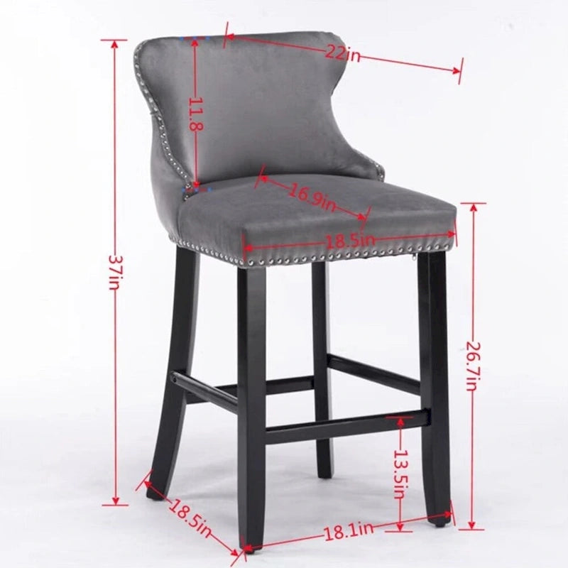 Velvet Wing-Back Barstools with Button Tufted,Set of 2