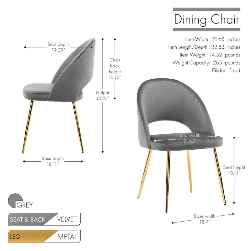Porthos Home Batia Velvet Dining Chairs w/ Goldtone Metal Legs (Set of 2)