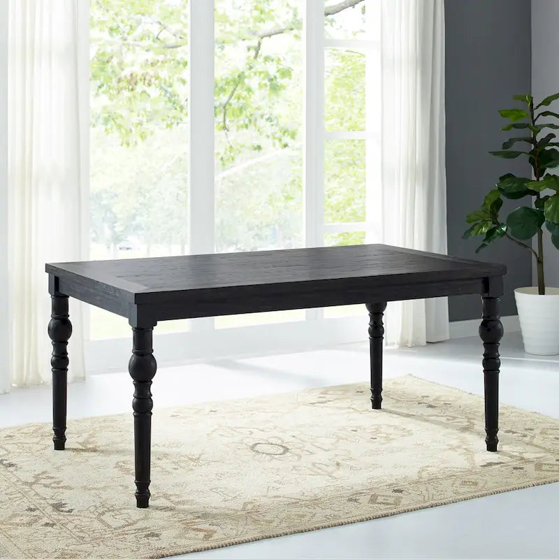 Roundhill Furniture Leviton Urban Style Wood Dark Wash Turned-Leg Dining Set: Table and 4 Chairs