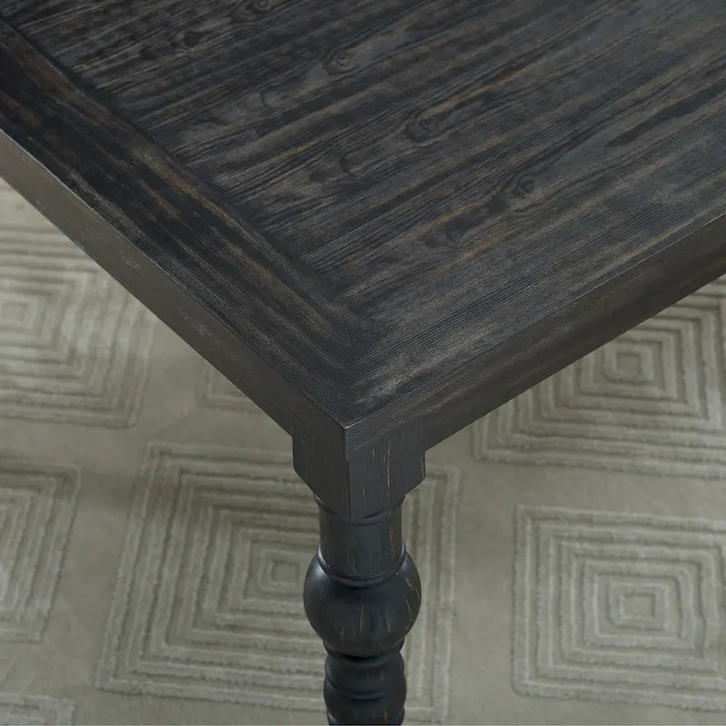 Roundhill Furniture Leviton Urban Style Wood Dark Wash Turned-Leg Dining Set: Table and 4 Chairs