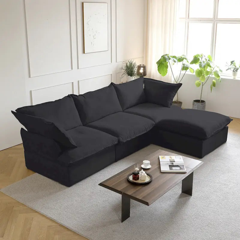 Modern Linen Upholstered Ottoman