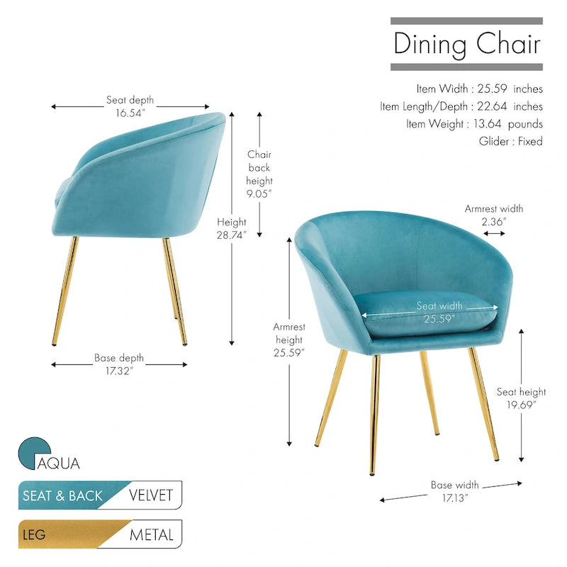 Porthos Home Lakia Dining Chairs, Velvet Upholstery, Gold Metal Legs