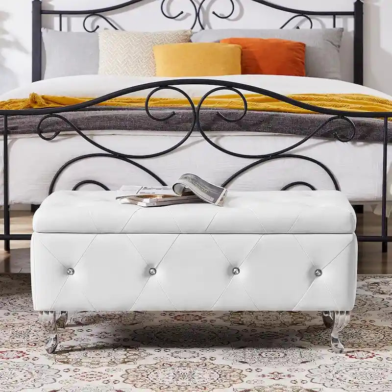 Luxury Storage Ottoman Bench, PU Upholstered Flip Top Ottoman