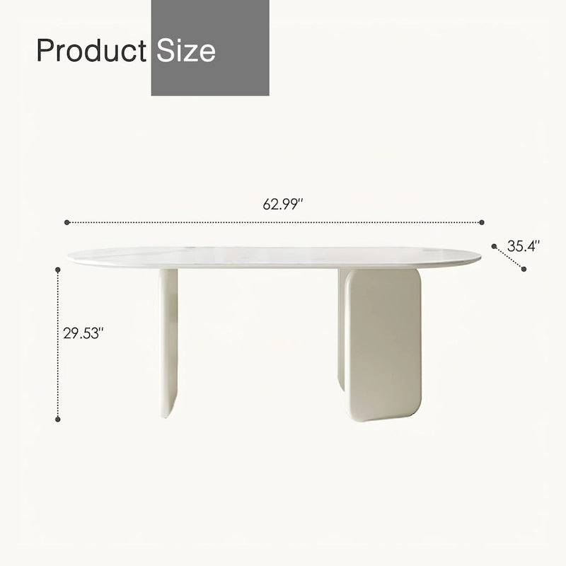 Modern Cream Faux Marble Oval Dining Table with Unique 3-Leg Base
