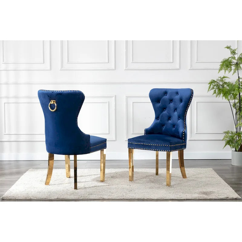 Porthos Home Caily Tufted Velvet Dining Chairs with Gold Chrome Legs, Set of 2