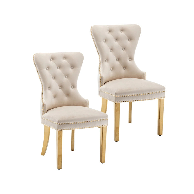 Porthos Home Caily Tufted Velvet Dining Chairs with Gold Chrome Legs, Set of 2