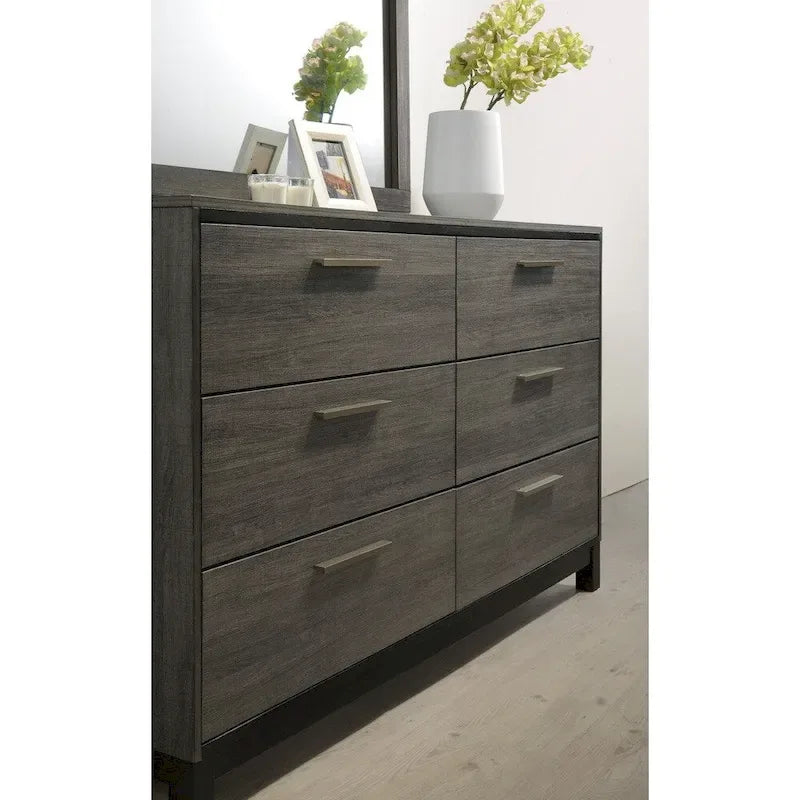 Roundhill Furniture Ioana 187 Antique Grey Finish Wood Bed Room Set, Queen Size Bed, Dresser, Mirror, Night Stand