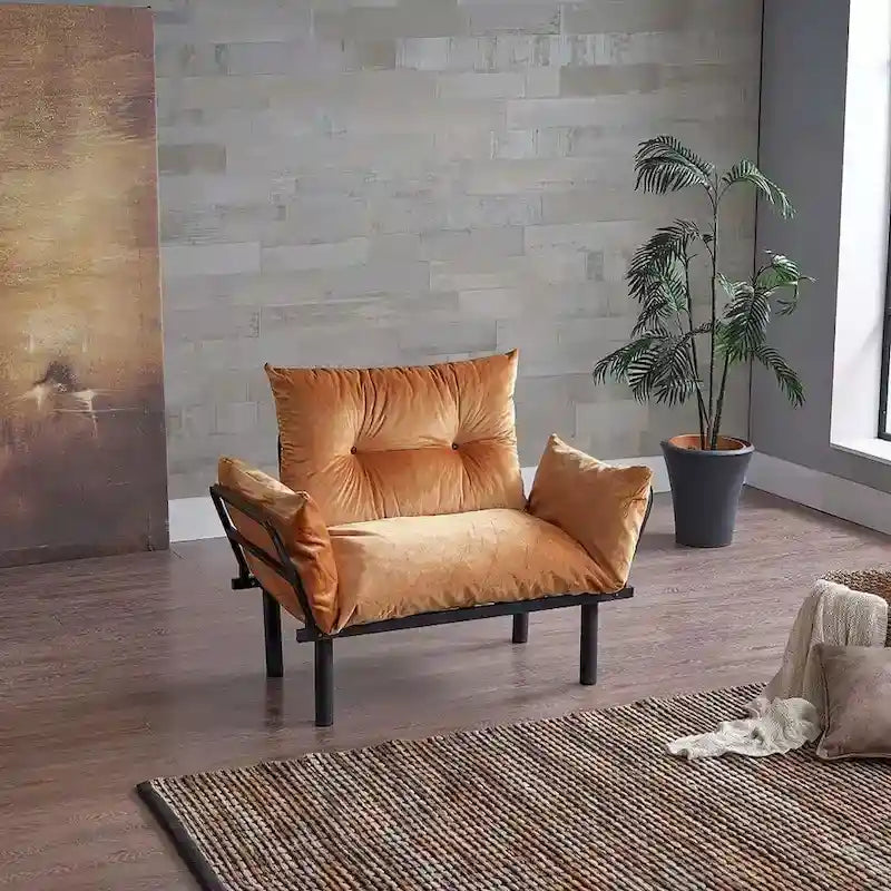 Mojay Futon Love SeatMetal frames2 Seater Plush Chenille Upholstered Sofa