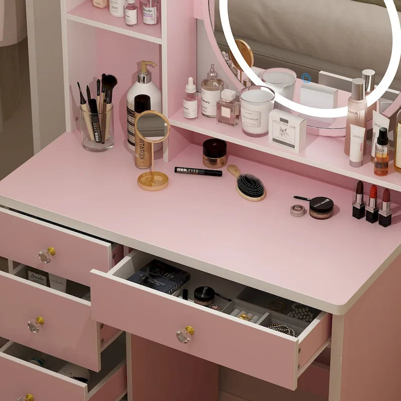 Timechee 31.5 Wide Makeup Vanity Set with Stool, Mirror,3 Color Light - 31.5W