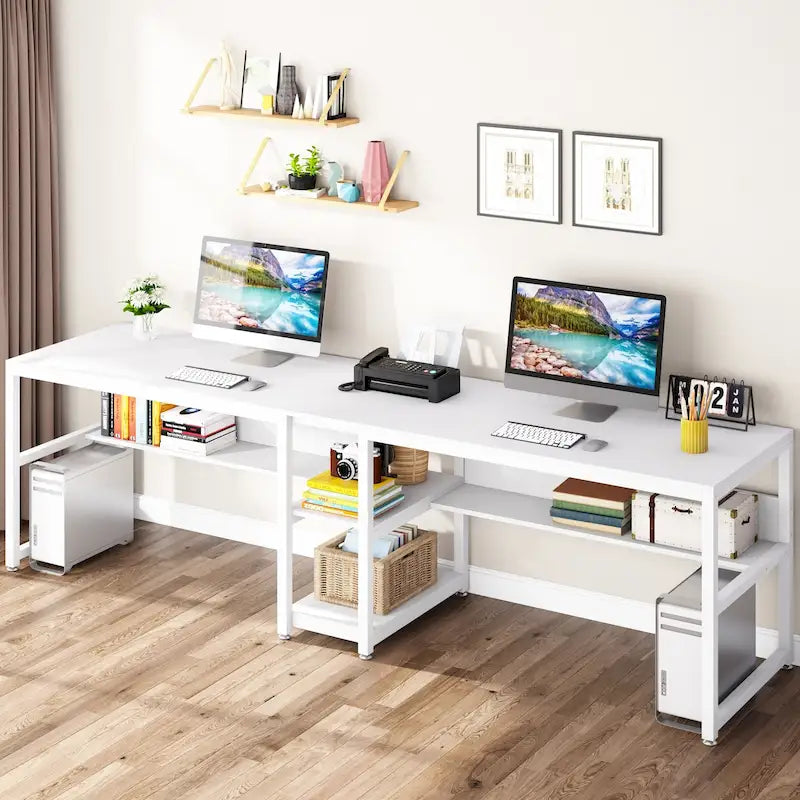 78.7 Two Person Desk, Double Desk with Bookshelf