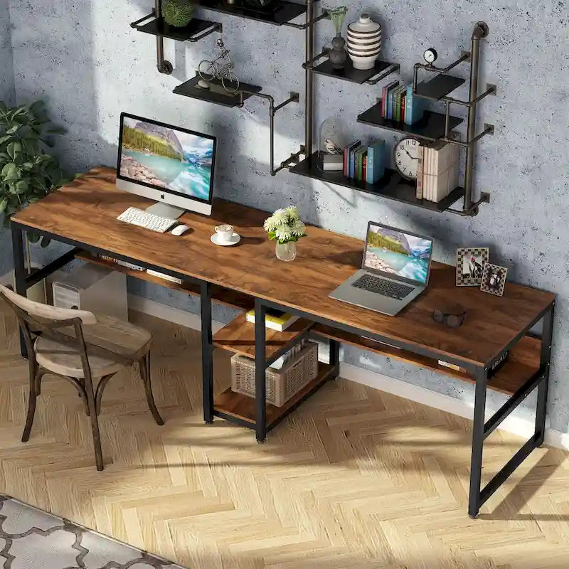 78.7 Two Person Desk, Double Desk with Bookshelf