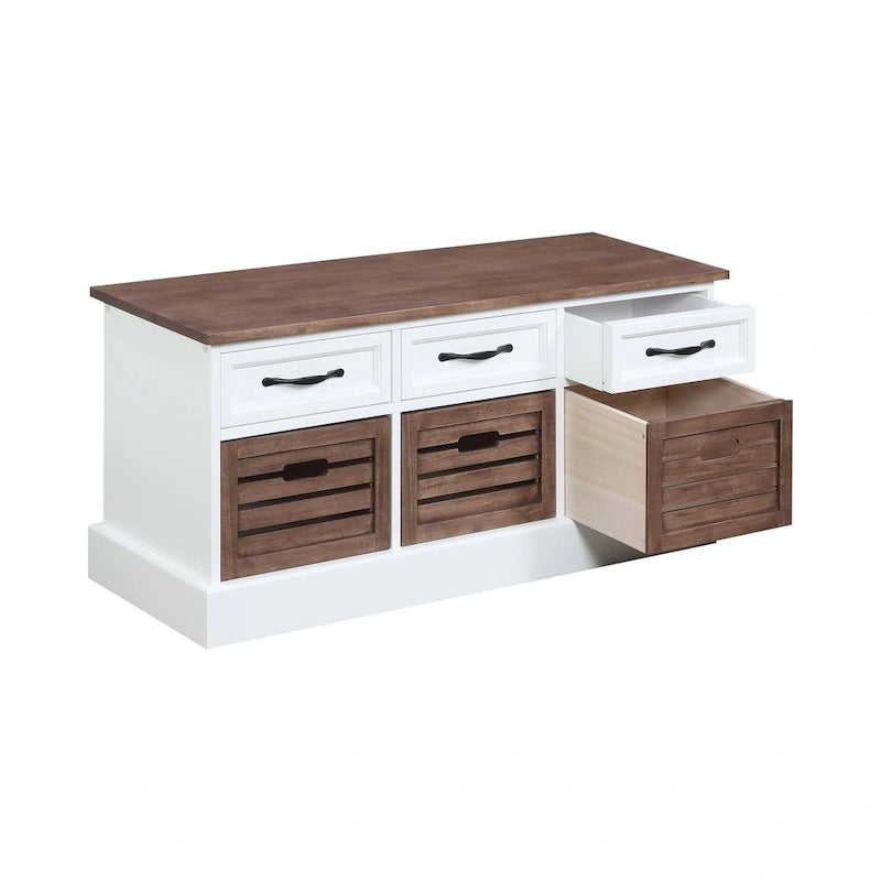 3 Drawers Storage Bench, Weathered Brown and White