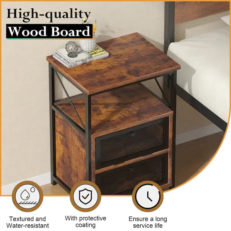Javlergo Nightstand with 2 Drawers and Storage Shelf for Bedroom, Small Night Stands, Bed Side Table