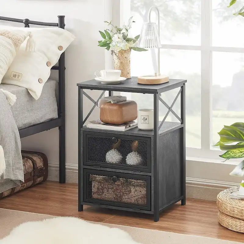 Javlergo Nightstand with 2 Drawers and Storage Shelf for Bedroom, Small Night Stands, Bed Side Table