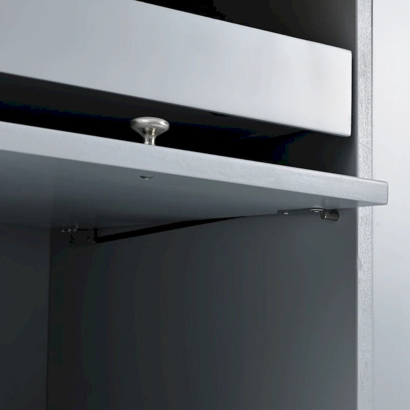 Kitchen Island with Drop Leaf Surface, LED Light, Fluted Glass Doors, Adjustable Shelf, Two Drawers, and Casters