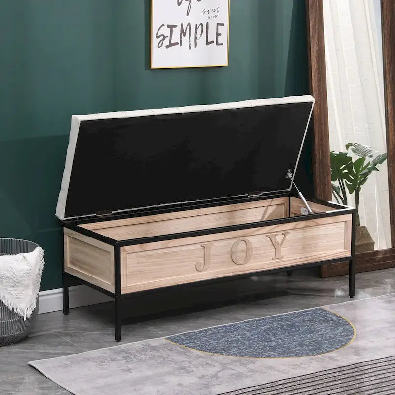48 Linen Storage Bench: Button-Tufted, Wooden Ottoman for Bedroom, Living Room