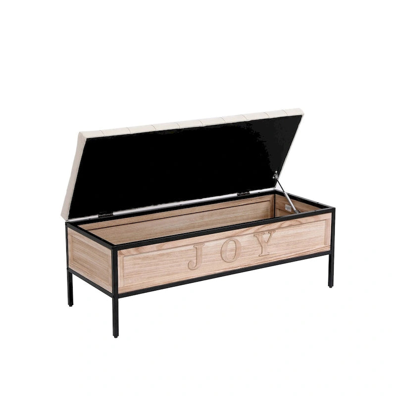 48 Linen Storage Bench: Button-Tufted, Wooden Ottoman for Bedroom, Living Room