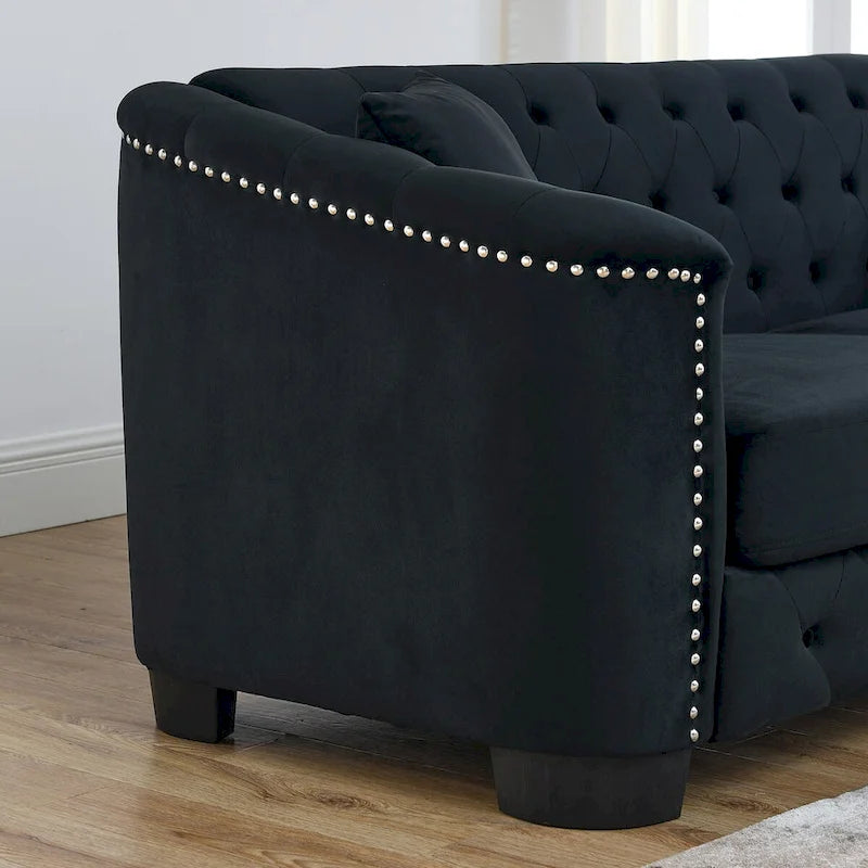 59Modern Velvet Sofa,2-Seater Sofa,Upholstered Tufted Backrests with Nailhead Arms and 2 Cushions for Living Room