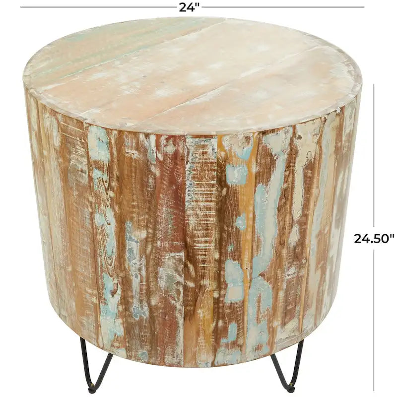Mango Wood Handmade Distressed Coffee Table or Accent Table with Black Metal Hairpin Legs - Brown - Roche River Decor