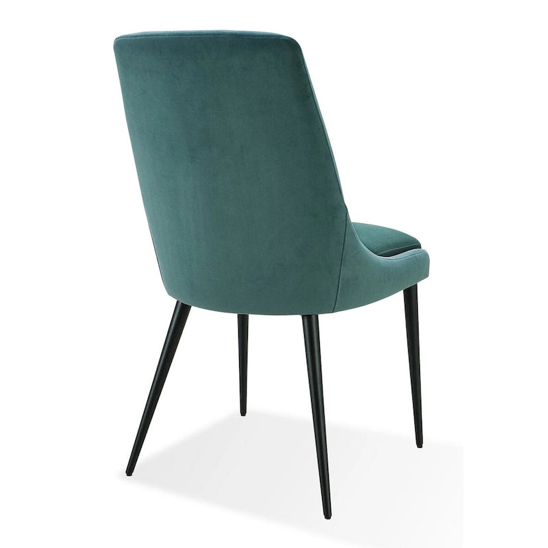 Wils 20 Inch Set of 2 Dining Chairs, Green Velvet, Black Tapered Metal Legs