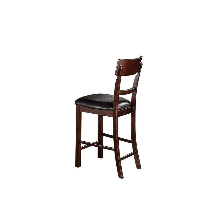 Set of 2 Chairs Dining Room Furniture Brown Solid wood Counter Height Chairs Upholstered Cushioned Unique back