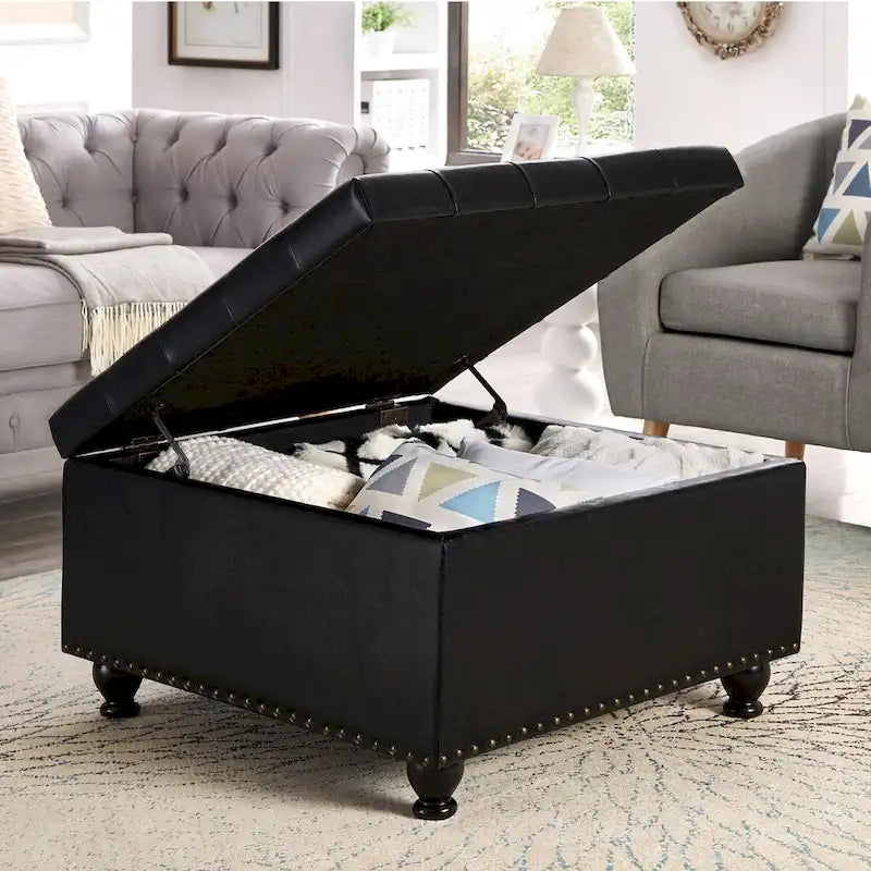 Large Square Storage Ottoman Upholstered Button Tufted Coffee Table - 30W x 30D x 18H.