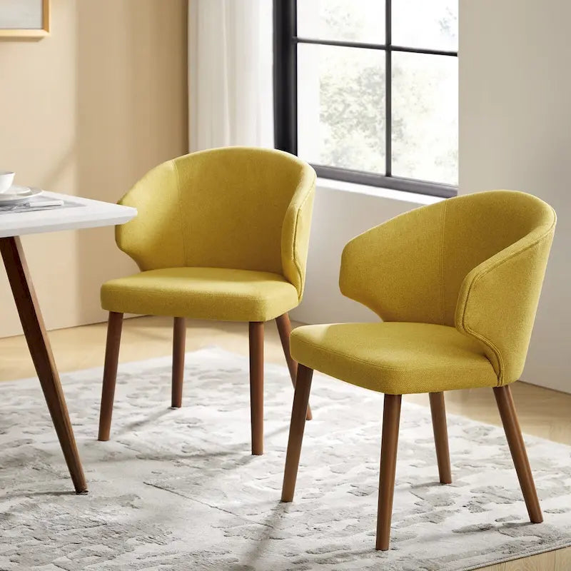 Nina Mid-Century Modern Dining Chair with Wing Back Solid Wood Legs Set of 2 by HULALA HOME