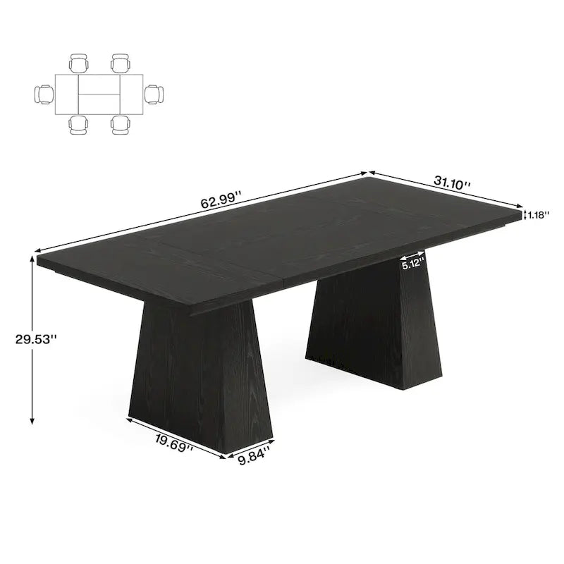63 Inches Modern Dining Table for 4-6, Wood Kitchen Dinner Table