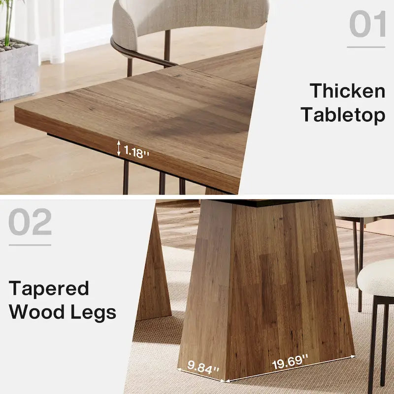 63 Inches Modern Dining Table for 4-6, Wood Kitchen Dinner Table