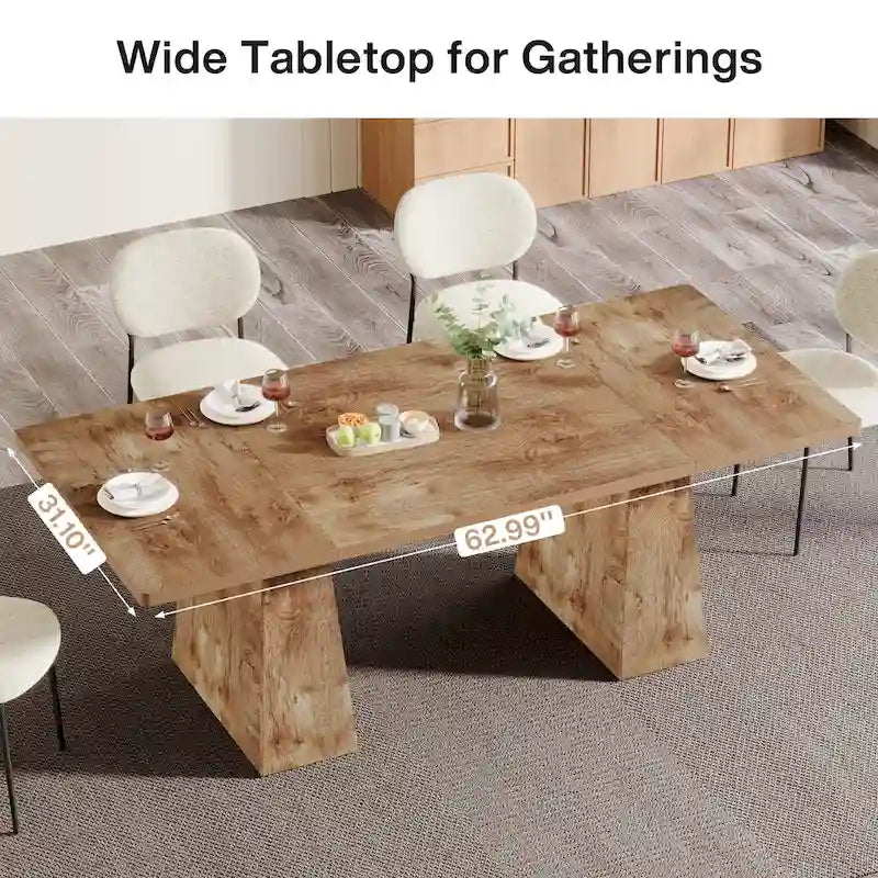 63 Inches Modern Dining Table for 4-6, Wood Kitchen Dinner Table