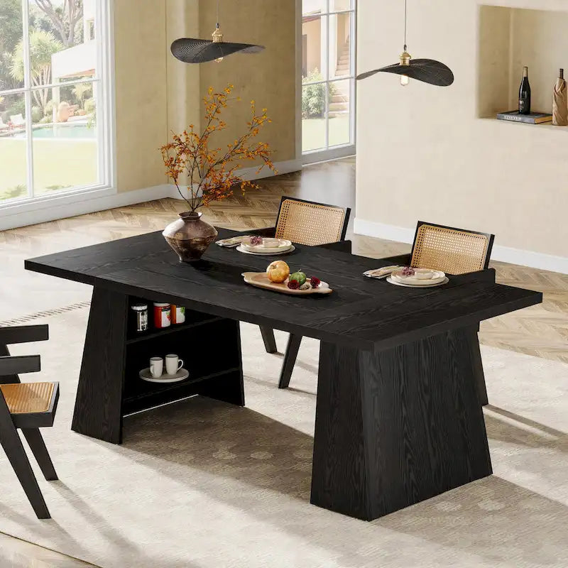 63 Inches Modern Dining Table for 4-6, Wood Kitchen Dinner Table