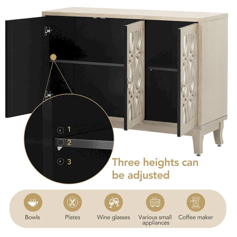 3 Door Mirrored Buffet Cabinet with Silver Handle for Living room and Dining