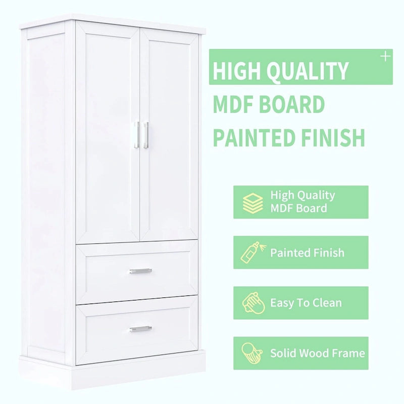 64 Tall Bathroom Storage Cabinet with Two Doors, Drawers