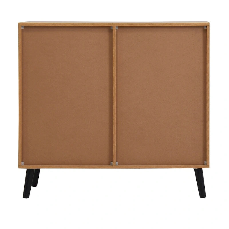 Storage Cabinet with 3 Drawers & Adjustable Shelf, Mid Century Cabinet with Door, Accent Cabinet, Natural Wood Color